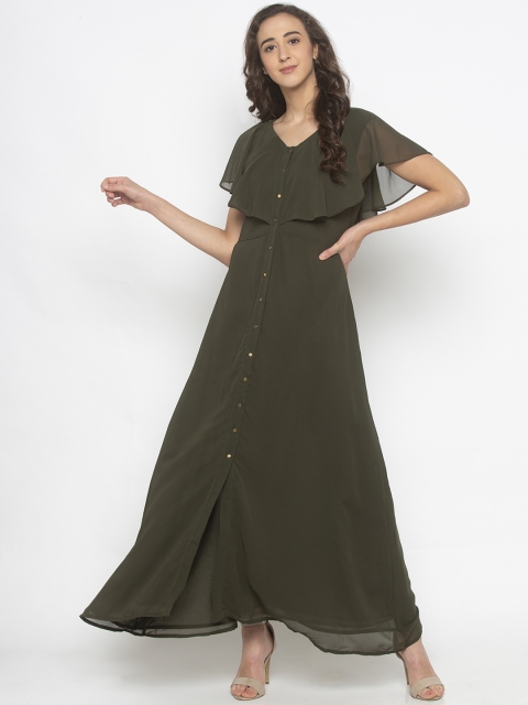 

Iti Women Olive Green Solid Maxi Dress