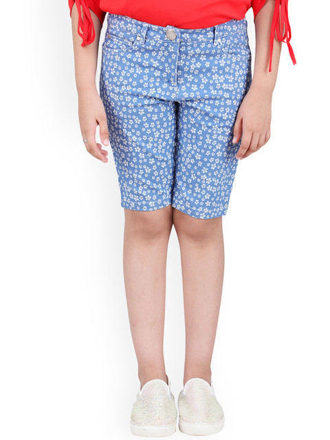 

One Friday Girls Blue &White Floral-Printed Cotton Short