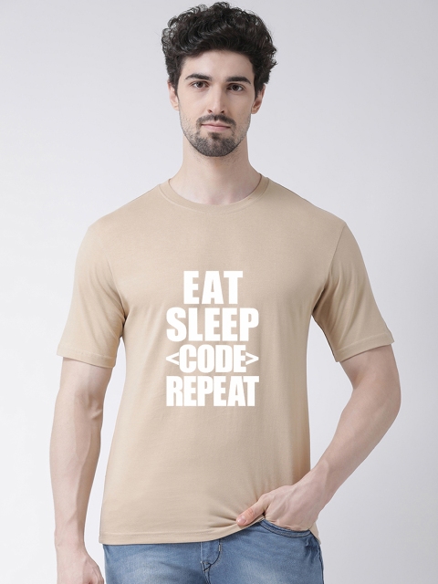 

Friskers Men Beige & White Printed Round Neck T-shirt