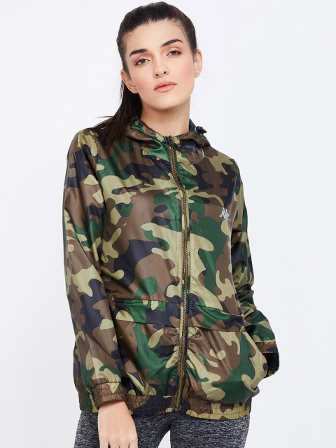 

Kappa Women Olive Green & Brown Printed Bomber