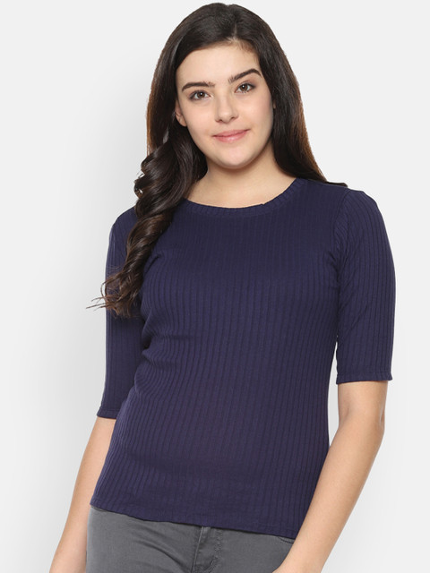 

People Women Navy Blue Self Design Top