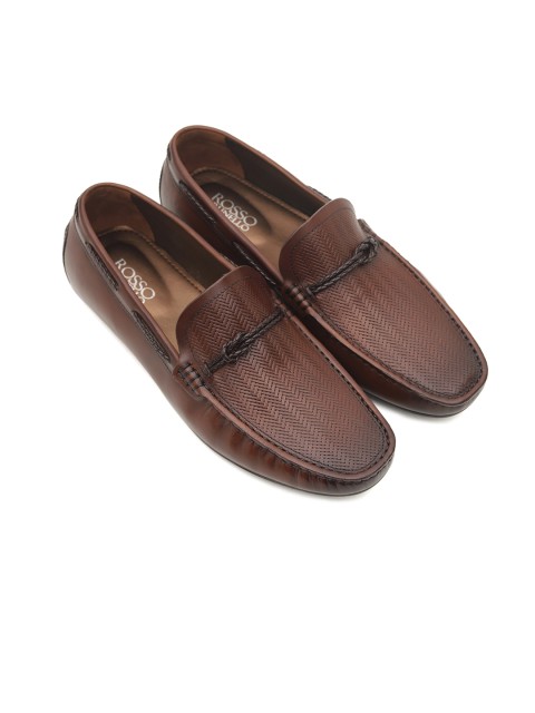 

ROSSO BRUNELLO Men Brown Textured Leather Driving Shoes