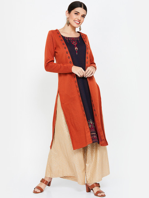 

Melange by Lifestyle Women Orange & Red Printed Straight Kurta