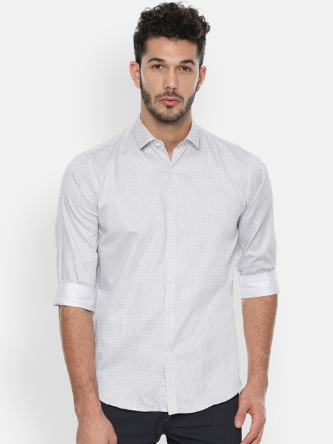 

V Dot Men White & Grey Slim Fit Printed Casual Shirt