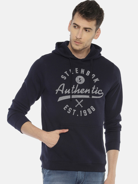 

Steenbok Men Navy Blue Printed Hooded Sweatshirt