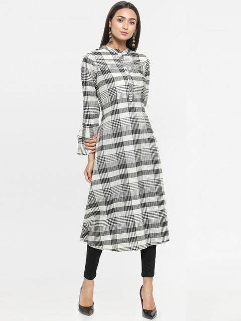

Kiaasa Women Grey & Black Checked A-Line Kurta