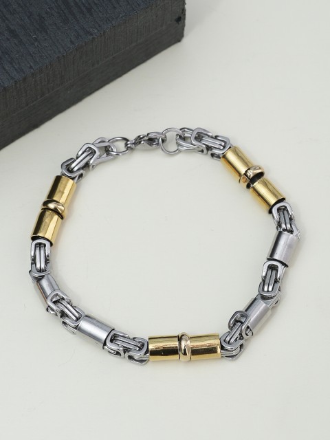

Dare by Voylla Men Stainless Steel Silver -Plated Handcrafted Link Bracelet