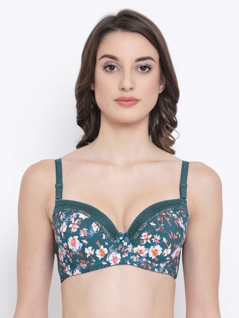 

Clovia Green & White Printed Underwired Lightly Padded T-shirt Bra