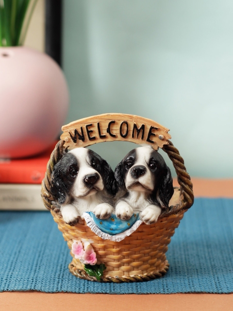 

Aesthetic Home Solutions Twin Dog in Basket Welcome Showpiece, Multi