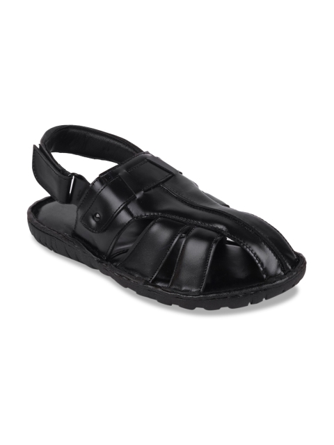 

FAUSTO Men Black Solid Leather Fisherman Sandals