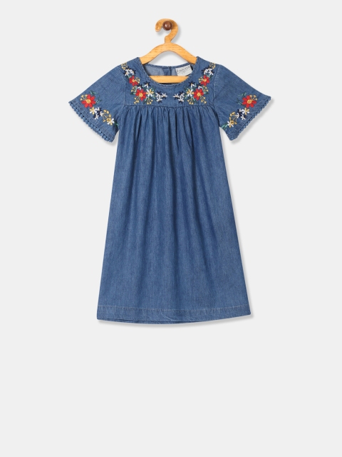 

Cherokee Girls Blue Embroidered A-Line Dress
