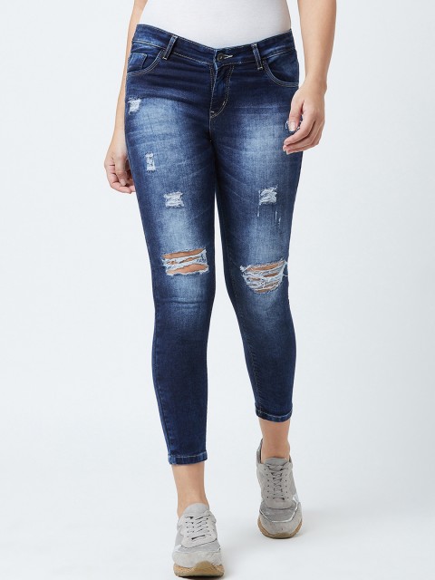 

Devis Women Navy Blue Skinny Fit Mid-Rise Mildly Distressed Stretchable Jeans