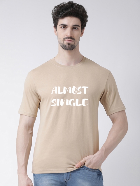 

Friskers Men Beige & White Printed Round Neck T-shirt
