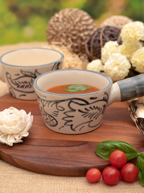 

GOODHOMES Cream-Coloured 2-Pieces Printed Stoneware 350ml Bowls Set