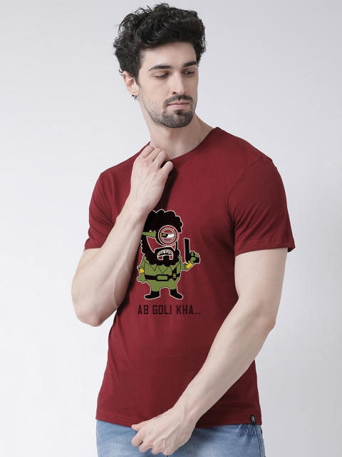 

Friskers Men Maroon Printed Round Neck T-shirt