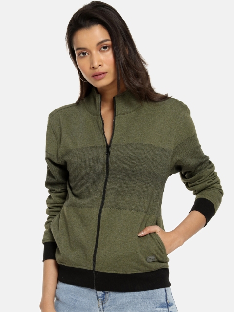 

Campus Sutra Women Olive Green Self Design Windcheater Jacket