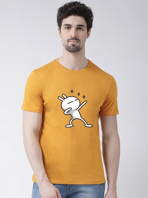 

Friskers Men Mustard Yellow Printed Round Neck T-shirt
