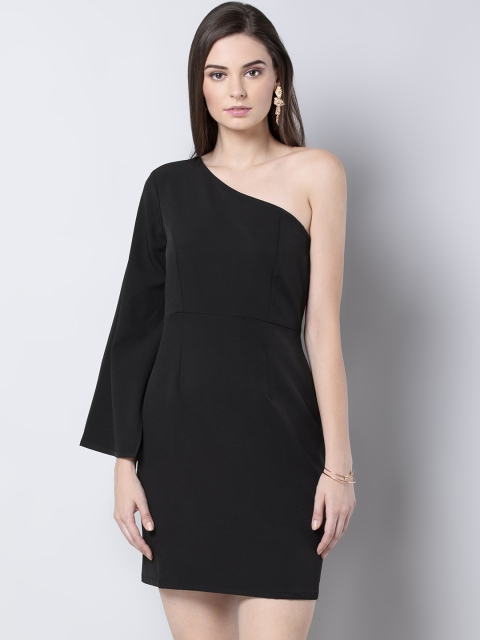 

FabAlley Women Black Solid One Shoulder Sheath Dress