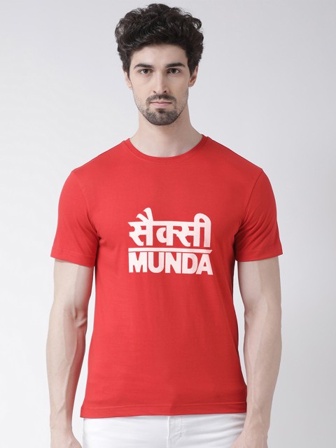 

Friskers Men Red Printed Round Neck T-shirt