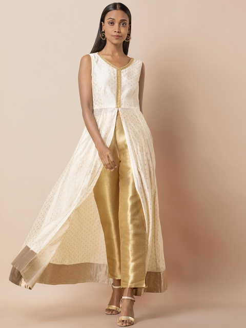 

INDYA Women White Solid Anarkali Kurta