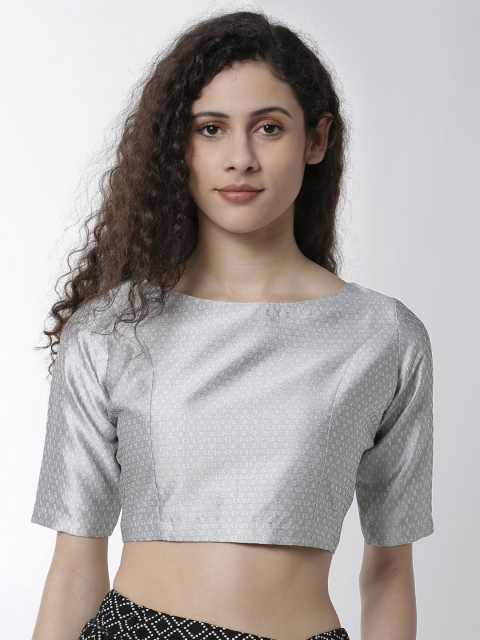 

De Moza Women Silver-Toned Printed Jacquard Crop Top