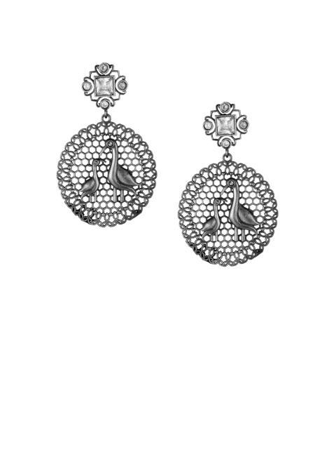 

Adwitiya Collection Silver-Plated Oxidised Circular Drop Earrings