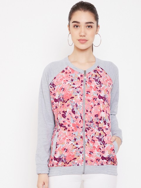 

PURYS Women Grey Printed Bomber Jacket