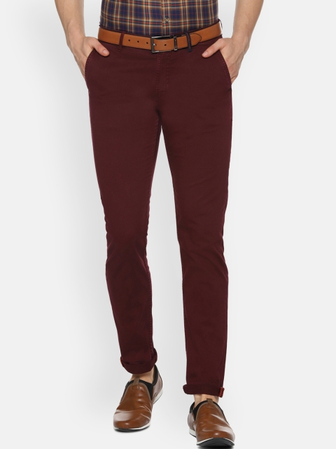 

Solly Jeans Co. Men Maroon Slim Fit Solid Regular Trousers