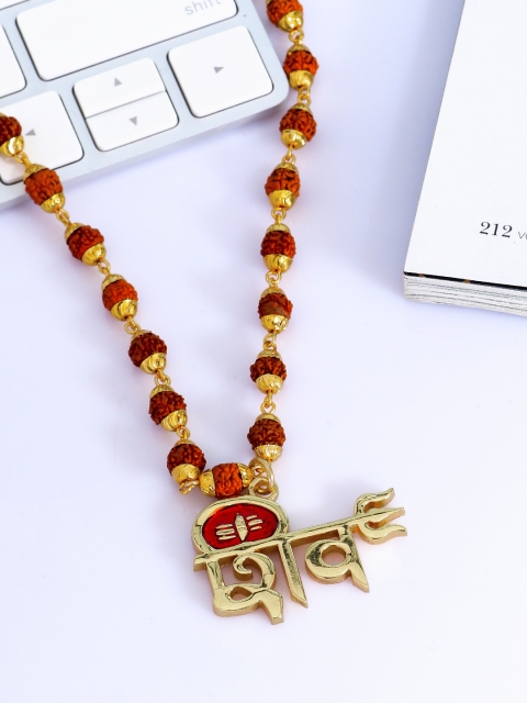 

Dare by Voylla Men Gold-Plated & Brown Mahadev Extension SHIV Inscription Handcrafted Pendant With Chain