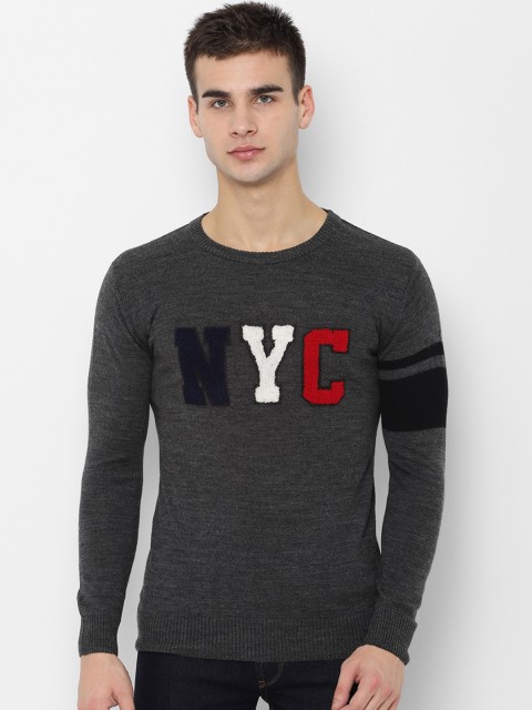 

People Men Grey Applique-Detailed Pullover Sweater