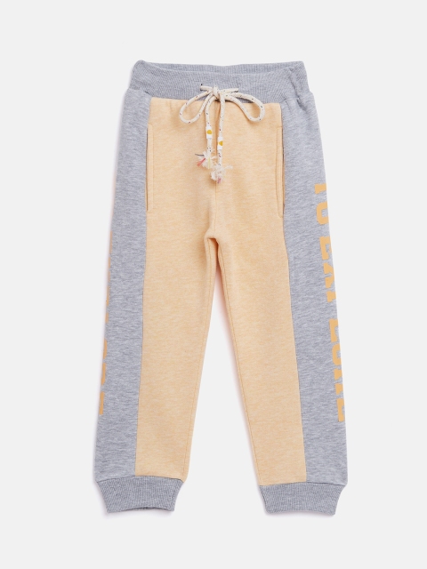 

Ziama Girls Mustard Yellow & Grey Melange Colourblocked Straight-Fit Joggers