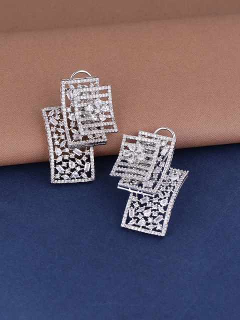 

Shoshaa Silver-Plated CZ Stone-Studded Contemporary Drop Earrings