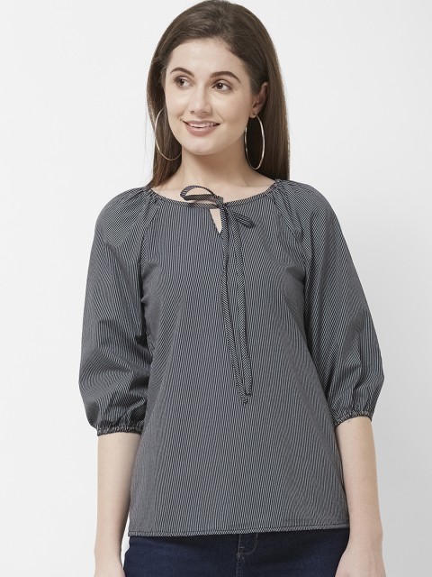 

109F Women Black Striped Pure Cotton Top