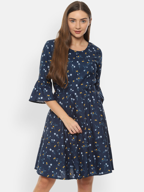 

Allen Solly Women Navy Blue & White Printed A-Line Dress