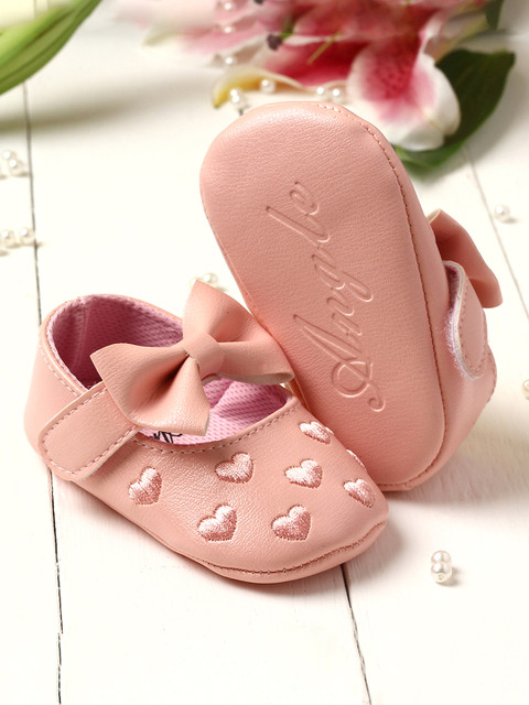 

Walktrend Infant Girls Peach Solid Bow Applique Booties