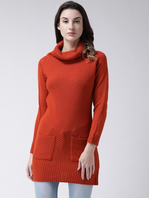 

Club York Women Orange Self Design Longline Pullover Sweater