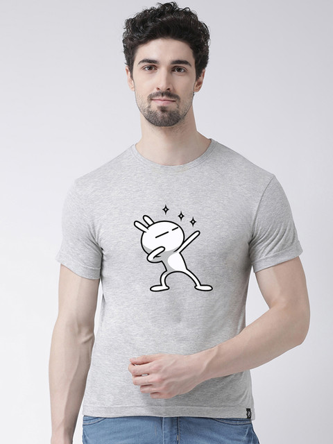 

Friskers Men Grey Printed Round Neck T-shirt