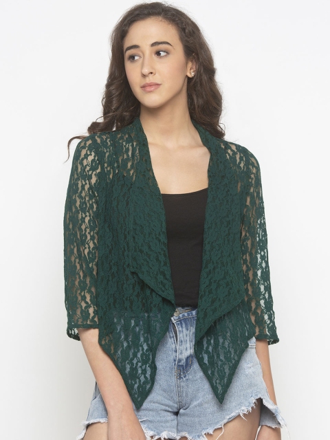 

Iti Women Green Self Design Open Front Lace Shrug