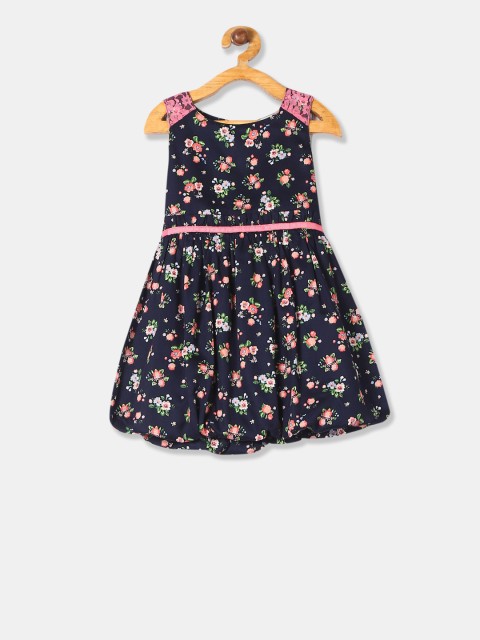 

Cherokee Girls Navy Blue & Pink Printed Fit and Flare Dress