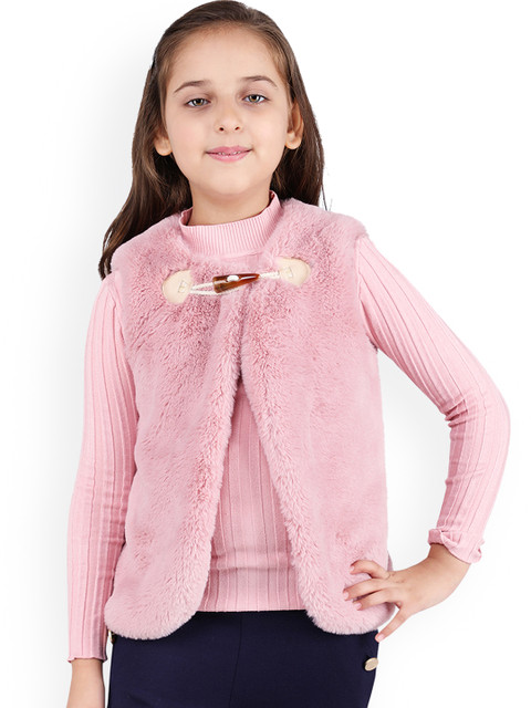 

One Friday Girls Pink Solid Front-Open Sweater