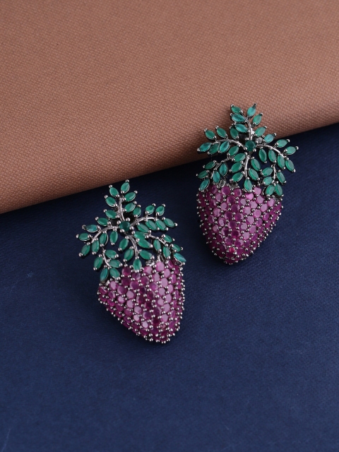 

Shoshaa Purple & Green Rhodium-Plated Quirky Studs
