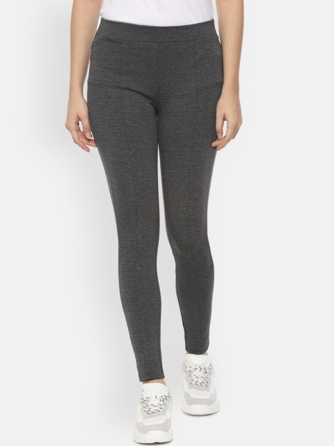 

People Women Grey Solid Ankle Length Leggings