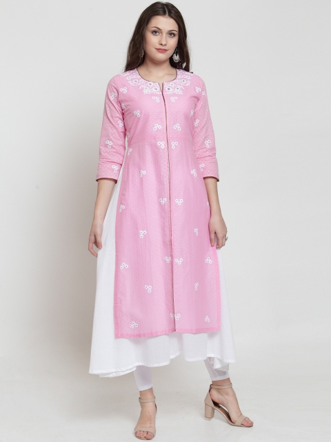 

Kiaasa Women Pink & White Embroidered A-Line Kurta