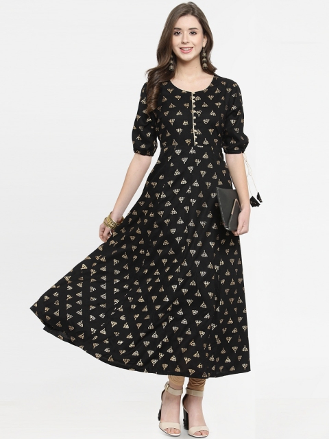 

Kiaasa Women Black & Gold-Toned Printed Anarkali Kurta