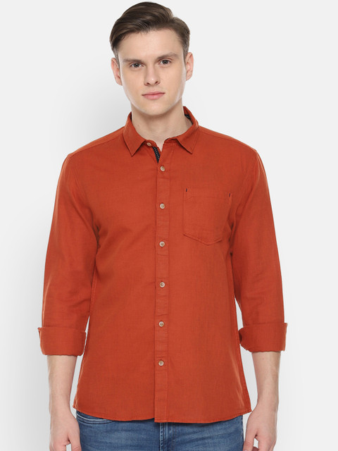 

People Men Orange Regular Fit Solid Casual Shirt