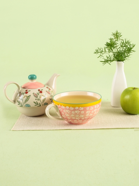 

Chumbak Pink & Off-White Printed Stoneware Kettle Set