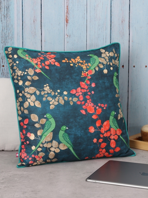 

India Circus by Krsnaa Mehta Green Set of Single Floral Square Cushion Cover