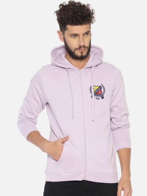 

Steenbok Men Lavender Solid Hooded Sweatshirt