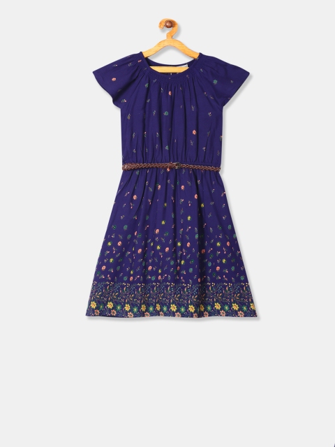 

Cherokee Girls Navy Blue & Pink Printed Fit and Flare Dress