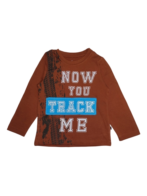 

KiddoPanti Boys Brown Printed Round Neck T-shirt